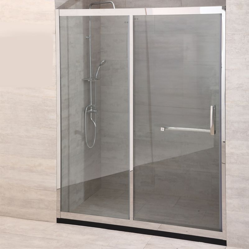 Black Single Sliding Shower Door Framed Tempered Shower Doors Clearhalo 'Bathroom Remodel & Bathroom Fixtures' 'Home Improvement' 'home_improvement' 'home_improvement_shower_tub_doors' 'Shower and Tub Doors' 'shower_tub_doors' 'Showers & Bathtubs' 1200x1200_a2424ce3-48ff-42b2-8ae8-df13564b570f
