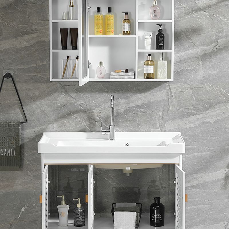 Freestanding Bath Vanity White Mirror Rectangular Single Sink Vanity with Doors Clearhalo 'Bathroom Remodel & Bathroom Fixtures' 'Bathroom Vanities' 'bathroom_vanities' 'Home Improvement' 'home_improvement' 'home_improvement_bathroom_vanities' 1200x1200_a2740802-44f8-4b88-b939-740341a5b29b