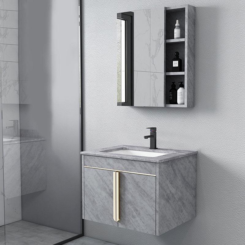 Glam Sink Vanity Wall-Mounted 2 Doors Rectangle Single Bathroom Sink Vanity with Mirror Clearhalo 'Bathroom Remodel & Bathroom Fixtures' 'Bathroom Vanities' 'bathroom_vanities' 'Home Improvement' 'home_improvement' 'home_improvement_bathroom_vanities' 1200x1200_a2a75d2e-f6fb-4a17-8787-a257abdb99f8