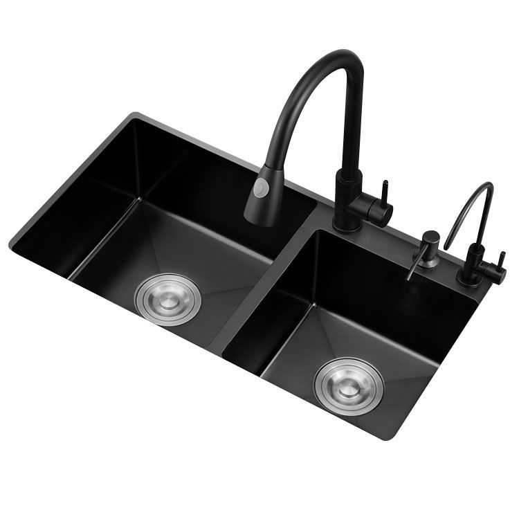 Modern Kitchen Double Basin Black Kitchen Sink with Soundproofing Clearhalo 'Home Improvement' 'home_improvement' 'home_improvement_kitchen_sinks' 'Kitchen Remodel & Kitchen Fixtures' 'Kitchen Sinks & Faucet Components' 'Kitchen Sinks' 'kitchen_sinks' 1200x1200_a2cedf08-1336-4c5a-aaff-1e20ca113f11