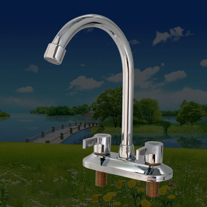 Modern Kitchen Sink Faucet Brass Double Knob Handle Gooseneck Bar Prep Kitchen Faucet Clearhalo