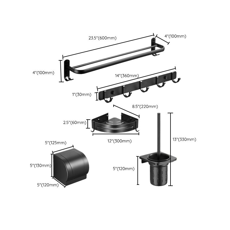 Modern Black Bathroom Accessory Kit Paper Holder Towel Bar Bath Hardware Set Clearhalo 'Bathroom Hardware Sets' 'Bathroom Hardware' 'Bathroom Remodel & Bathroom Fixtures' 'bathroom_hardware_sets' 'Home Improvement' 'home_improvement' 'home_improvement_bathroom_hardware_sets' 1200x1200_a31c6dbb-6a48-478e-87c3-97ebaa0eefcd