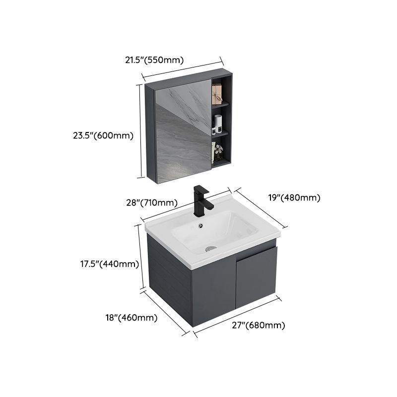 Grey Bath Vanity Wall Mount Rectangular Single Sink Mirror Metal Frame Vanity with Doors Clearhalo 'Bathroom Remodel & Bathroom Fixtures' 'Bathroom Vanities' 'bathroom_vanities' 'Home Improvement' 'home_improvement' 'home_improvement_bathroom_vanities' 1200x1200_a3274748-2b93-4970-bdbd-f12af4446b4e