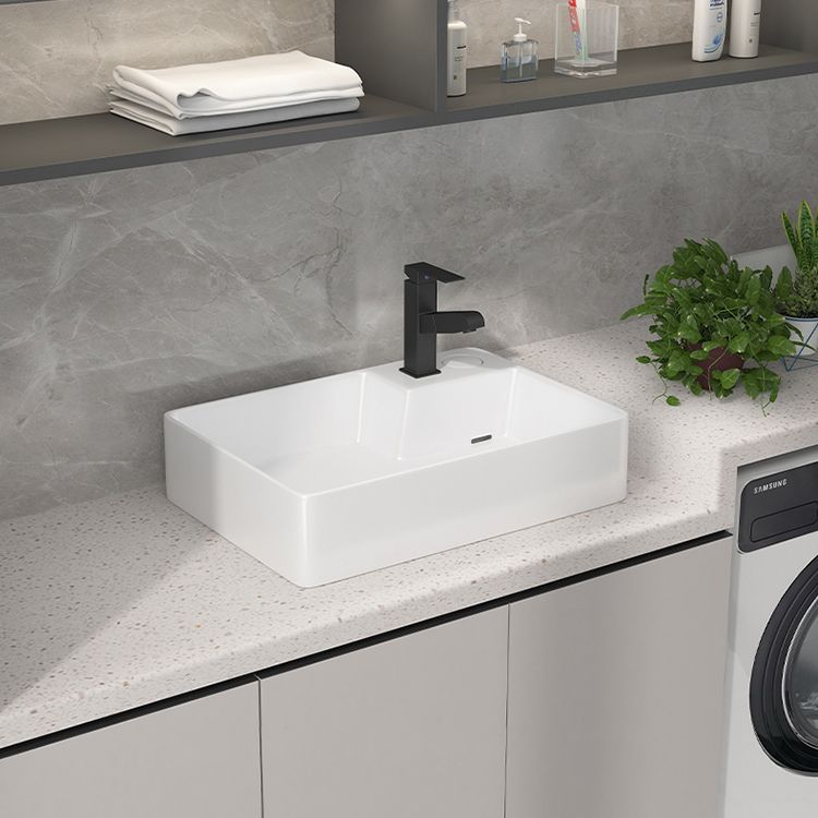 Modern Vessel Bathroom Sink Rectangular Porcelain with Overflow and Faucet Basin Sink Clearhalo 'Bathroom Remodel & Bathroom Fixtures' 'Bathroom Sinks & Faucet Components' 'Bathroom Sinks' 'bathroom_sink' 'Home Improvement' 'home_improvement' 'home_improvement_bathroom_sink' 1200x1200_a3676b3f-062c-444e-bfea-6b77e3ad3c50