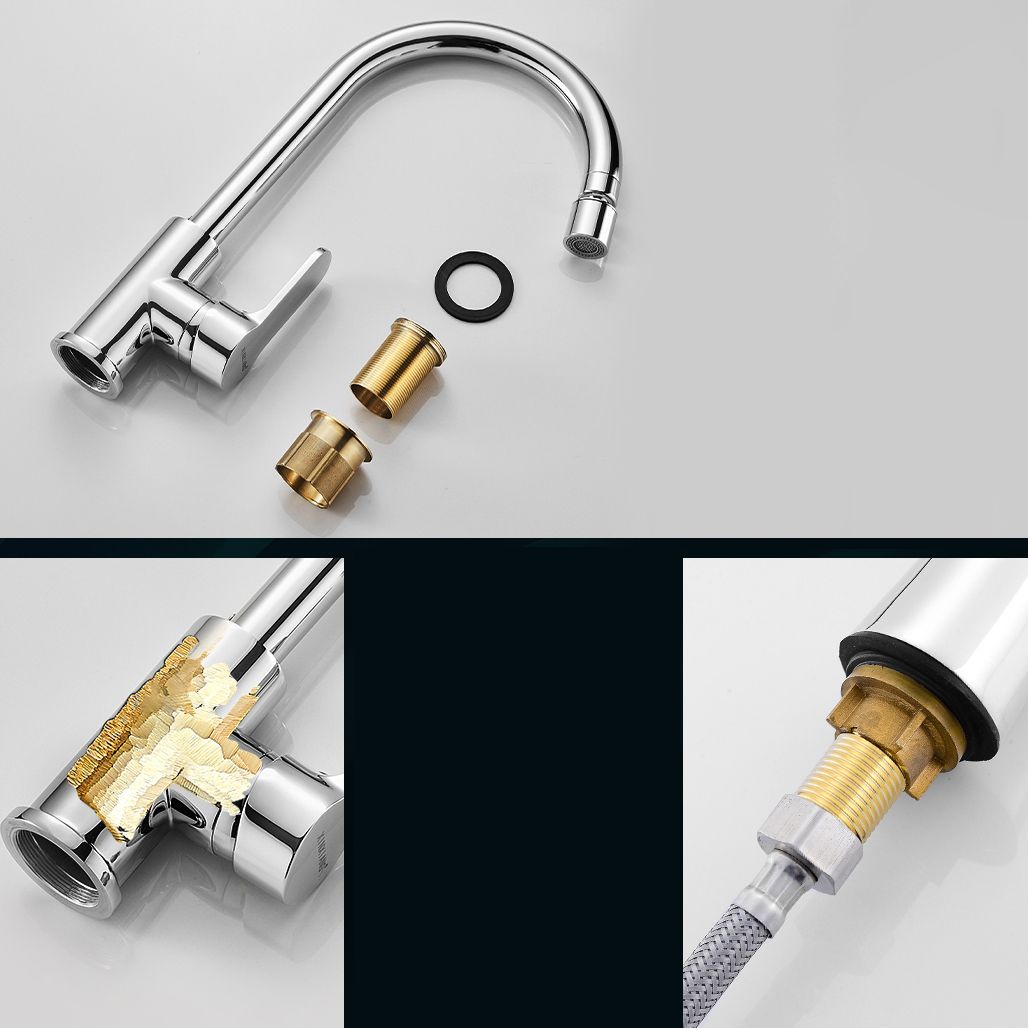 Modern Standard Bar Faucet Single Handle Kitchen Faucet in Silver Clearhalo 'Home Improvement' 'home_improvement' 'home_improvement_kitchen_faucets' 'Kitchen Faucets' 'Kitchen Remodel & Kitchen Fixtures' 'Kitchen Sinks & Faucet Components' 'kitchen_faucets' 1200x1200_a3b0fb35-8d76-4969-bf0f-dcb6108d3586