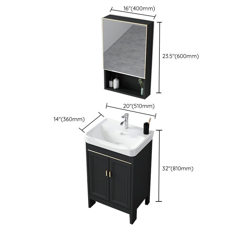 Modern Metal Sink Cabinet Mirror Wall-Mounted Bathroom Vanity Cabinet in Black Clearhalo 'Bathroom Remodel & Bathroom Fixtures' 'Bathroom Vanities' 'bathroom_vanities' 'Home Improvement' 'home_improvement' 'home_improvement_bathroom_vanities' 1200x1200_a3be37c1-0734-4796-80ea-8582361207c4