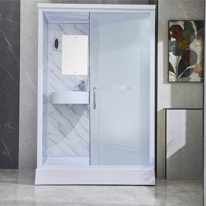 Single Sliding Tempered Glass Shower Stall Rectangle Frosted Shower Kit Clearhalo 'Bathroom Remodel & Bathroom Fixtures' 'Home Improvement' 'home_improvement' 'home_improvement_shower_stalls_enclosures' 'Shower Stalls & Enclosures' 'shower_stalls_enclosures' 'Showers & Bathtubs' 1200x1200_a3cbaa38-f3fa-465a-a893-b1efb1118528