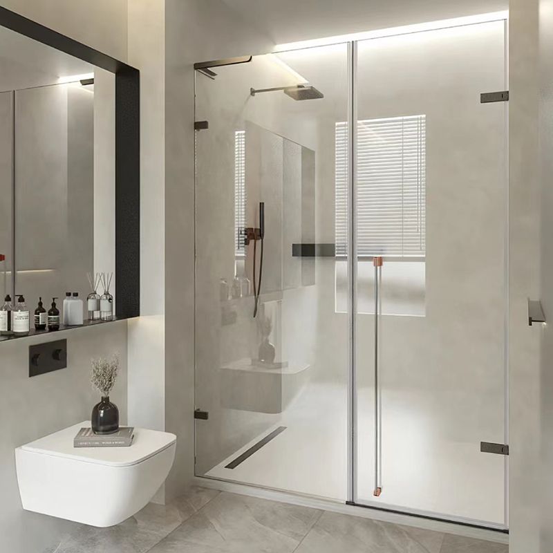 Tempered Hinged Shower Bath Door Transparent Frameless Shower Door Clearhalo 'Bathroom Remodel & Bathroom Fixtures' 'Home Improvement' 'home_improvement' 'home_improvement_shower_tub_doors' 'Shower and Tub Doors' 'shower_tub_doors' 'Showers & Bathtubs' 1200x1200_a3d81e12-0e46-4154-b178-6ab21e71dc6e