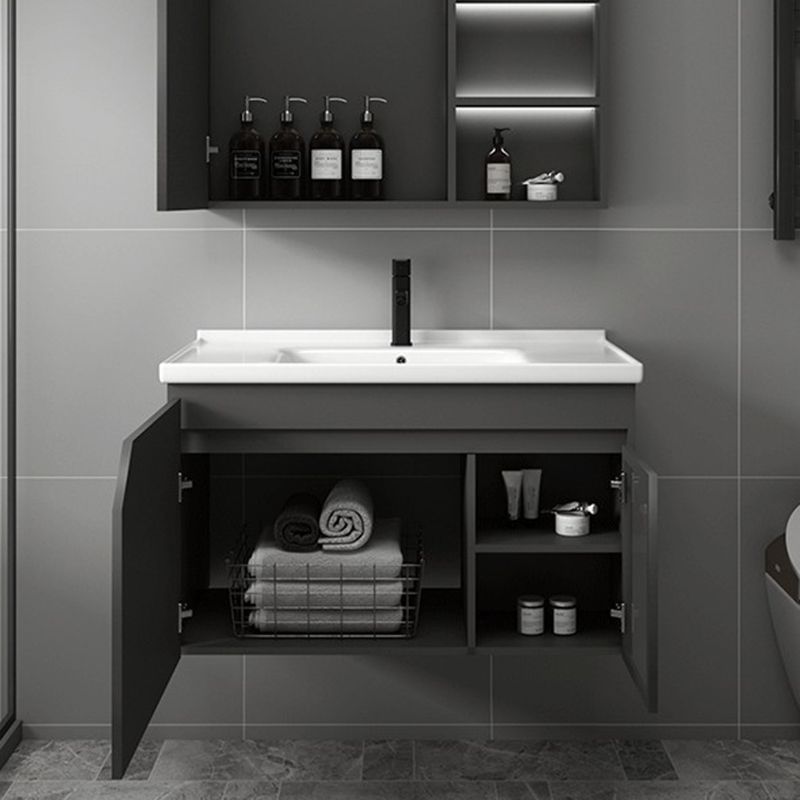 Metal Frame Bath Vanity Mirror Rectangle Wall Mount Single Sink Bathroom Vanity Set Clearhalo 'Bathroom Remodel & Bathroom Fixtures' 'Bathroom Vanities' 'bathroom_vanities' 'Home Improvement' 'home_improvement' 'home_improvement_bathroom_vanities' 1200x1200_a42b36c4-13b2-417c-9ab5-62589173e1c7