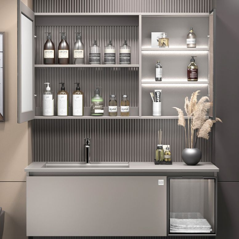 Modern Single Bath Vanity Gray Stone Rectangular Wall Mount Bathroom Vanity Clearhalo 'Bathroom Remodel & Bathroom Fixtures' 'Bathroom Vanities' 'bathroom_vanities' 'Home Improvement' 'home_improvement' 'home_improvement_bathroom_vanities' 1200x1200_a4621080-4a32-46c1-9900-6188e503f416