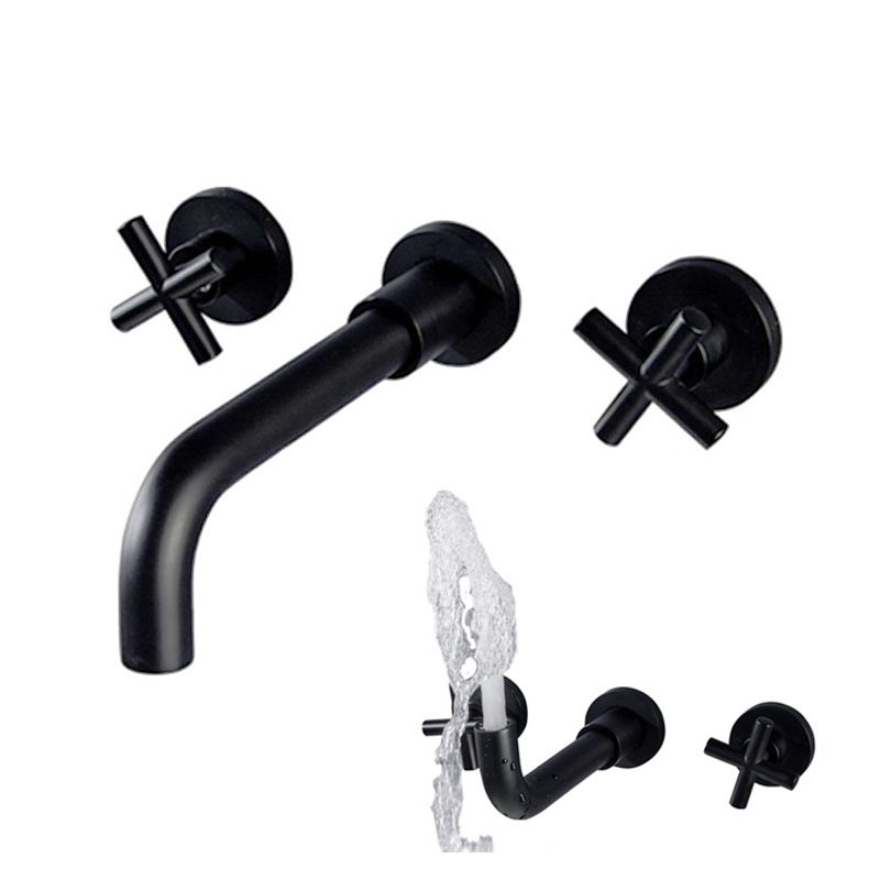 Modern Wall Mounted Sink Faucet Cross Handles Wall Mounted Faucets Clearhalo 'Bathroom Remodel & Bathroom Fixtures' 'Bathroom Sink Faucets' 'Bathroom Sinks & Faucet Components' 'bathroom_sink_faucets' 'Home Improvement' 'home_improvement' 'home_improvement_bathroom_sink_faucets' 1200x1200_a465ba44-083d-47cd-90cf-9c977c049c5e
