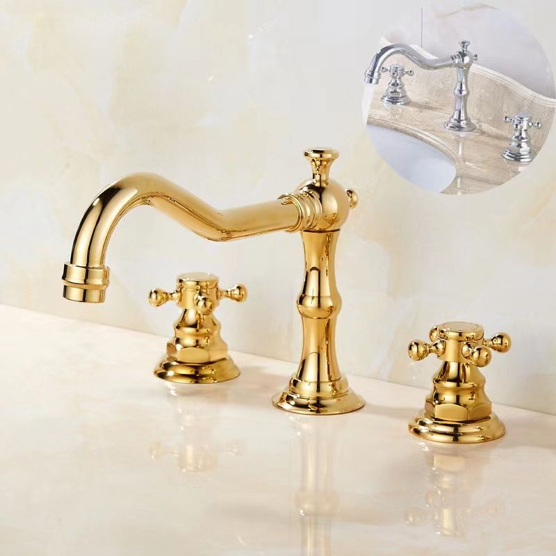 Vintage Widespread Lavatory Faucet, 2 Handle Full Brass Bathroom Vanity Faucet with Drain Clearhalo 'Bathroom Remodel & Bathroom Fixtures' 'Bathroom Sink Faucets' 'Bathroom Sinks & Faucet Components' 'bathroom_sink_faucets' 'Home Improvement' 'home_improvement' 'home_improvement_bathroom_sink_faucets' 1200x1200_a4754951-29ff-4497-abfe-f1e67cc41d14