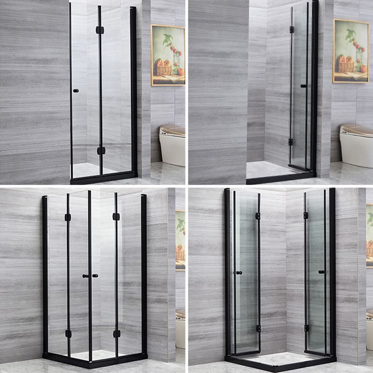 Square Black Frame Folding Shower Enclosure with Double Door Handles Clearhalo 'Bathroom Remodel & Bathroom Fixtures' 'Home Improvement' 'home_improvement' 'home_improvement_shower_stalls_enclosures' 'Shower Stalls & Enclosures' 'shower_stalls_enclosures' 'Showers & Bathtubs' 1200x1200_a4809b8c-655d-4658-aa17-91c486bff332