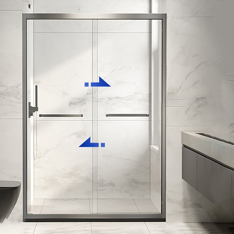 Single Sliding Semi-Frameless Shower Door Silver Clear Shower Doors Clearhalo 'Bathroom Remodel & Bathroom Fixtures' 'Home Improvement' 'home_improvement' 'home_improvement_shower_tub_doors' 'Shower and Tub Doors' 'shower_tub_doors' 'Showers & Bathtubs' 1200x1200_a4ed886d-0020-40a3-b07f-2b0e6a214028
