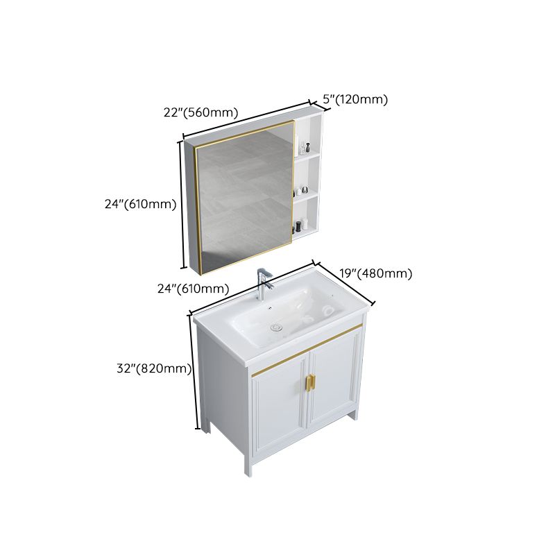 White Bathroom Vanity Metal Frame Single Sink Rectangular Freestanding Vanity with Mirror Clearhalo 'Bathroom Remodel & Bathroom Fixtures' 'Bathroom Vanities' 'bathroom_vanities' 'Home Improvement' 'home_improvement' 'home_improvement_bathroom_vanities' 1200x1200_a521b1ff-b125-4bc1-8a6b-5345ba261256