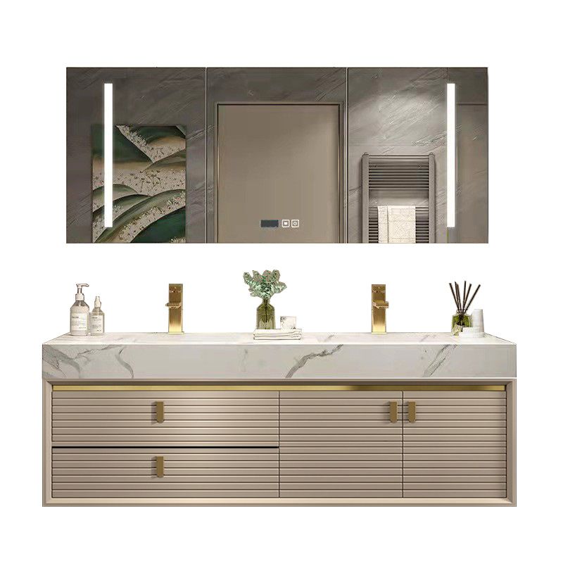 Glam Vanity Set Quartz Top Standalone Cabinet and Mirror Space Saver Vanity Clearhalo 'Bathroom Remodel & Bathroom Fixtures' 'Bathroom Vanities' 'bathroom_vanities' 'Home Improvement' 'home_improvement' 'home_improvement_bathroom_vanities' 1200x1200_a5a4d776-ea9e-487d-9d9f-7bbaf37d6475