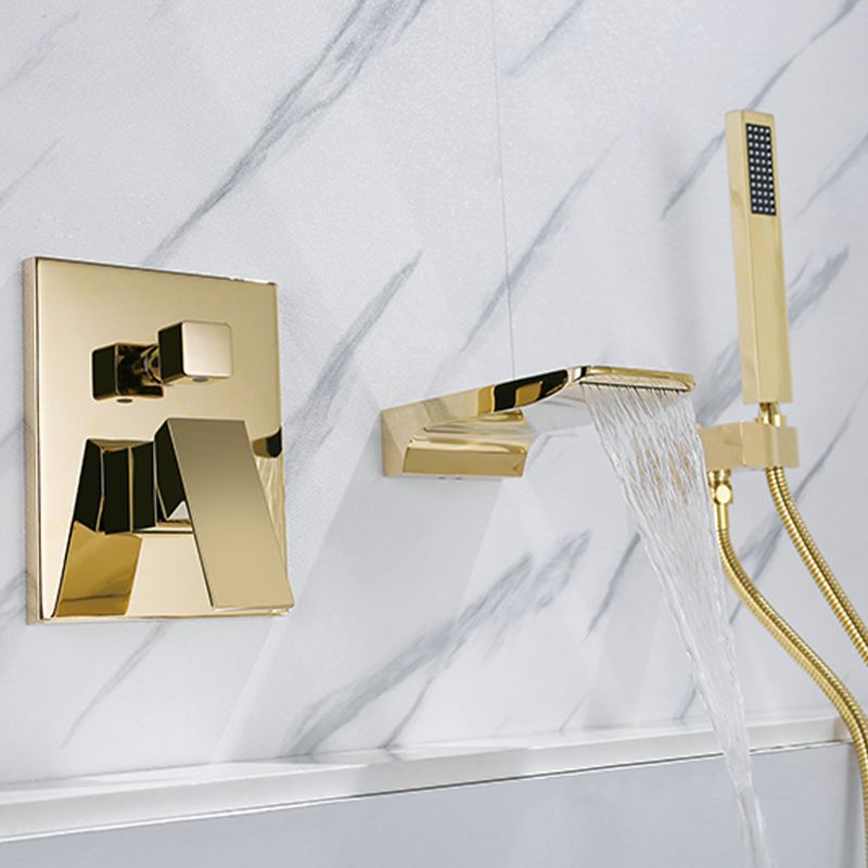 Modern Wall Mounted Metal Tub Filler Low Arc Bathroom Faucet Clearhalo 'Bathroom Remodel & Bathroom Fixtures' 'Bathtub Faucets' 'bathtub_faucets' 'Home Improvement' 'home_improvement' 'home_improvement_bathtub_faucets' 1200x1200_a6621663-9b33-4034-b799-d92f0b90370f