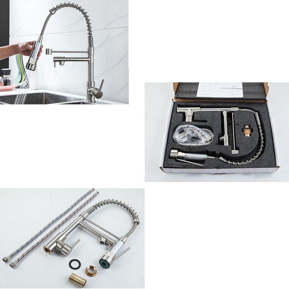 Modern Farmhouse Faucet Spout Double Levers Kitchen Faucet High Arch Filler with Sprayer Clearhalo 'Home Improvement' 'home_improvement' 'home_improvement_kitchen_faucets' 'Kitchen Faucets' 'Kitchen Remodel & Kitchen Fixtures' 'Kitchen Sinks & Faucet Components' 'kitchen_faucets' 1200x1200_a68809c2-74d2-4702-aafe-f61f971fe714