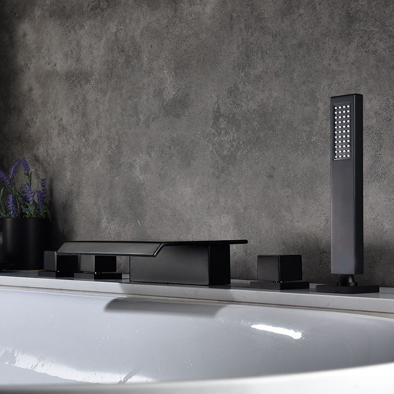 Modern Roman Tub Faucet with Waterfall Spout Deck Mount Bathroom Faucet Clearhalo 'Bathroom Remodel & Bathroom Fixtures' 'Bathtub Faucets' 'bathtub_faucets' 'Home Improvement' 'home_improvement' 'home_improvement_bathtub_faucets' 1200x1200_a6a0ddff-72d4-4a35-ab44-5ef37c8f2c9e