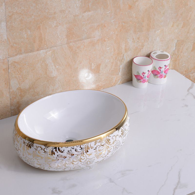 Traditional Vessel Lavatory Sink Oval-Shape Porcelain with Faucet Bathroom Sink Clearhalo 'Bathroom Remodel & Bathroom Fixtures' 'Bathroom Sinks & Faucet Components' 'Bathroom Sinks' 'bathroom_sink' 'Home Improvement' 'home_improvement' 'home_improvement_bathroom_sink' 1200x1200_a6a6f6d7-83fe-4b3b-85a3-8200a7066f28