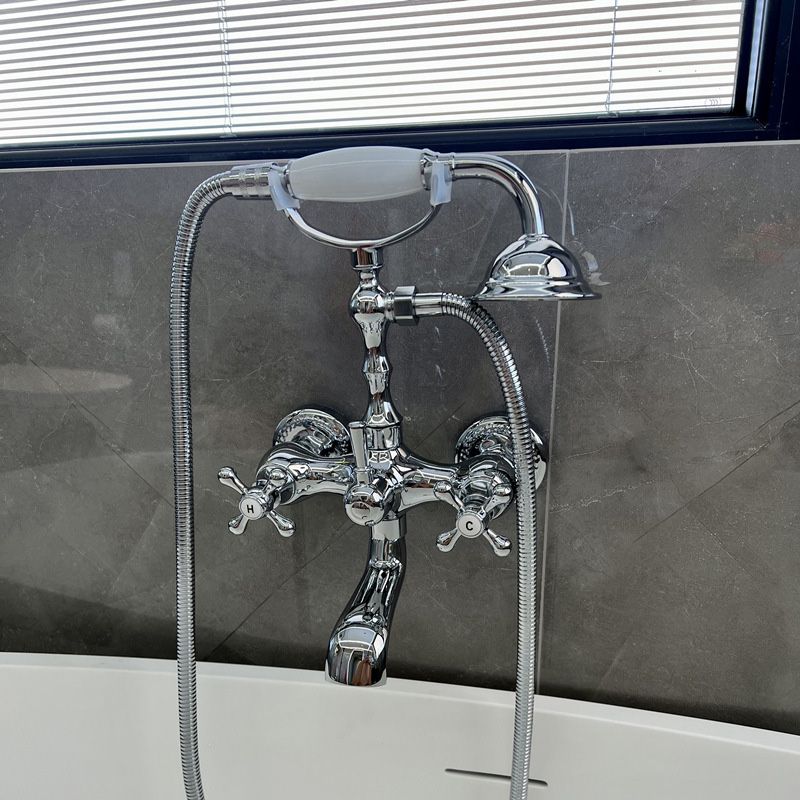 Gold and Silver Claw Foot Tub Faucet Wall Mounted 2-Handle Tub Filler with Handheld Shower Clearhalo 'Bathroom Remodel & Bathroom Fixtures' 'Bathtub Faucets' 'bathtub_faucets' 'Home Improvement' 'home_improvement' 'home_improvement_bathtub_faucets' 1200x1200_a6b721e9-a58b-4935-823c-628a220ad2d2