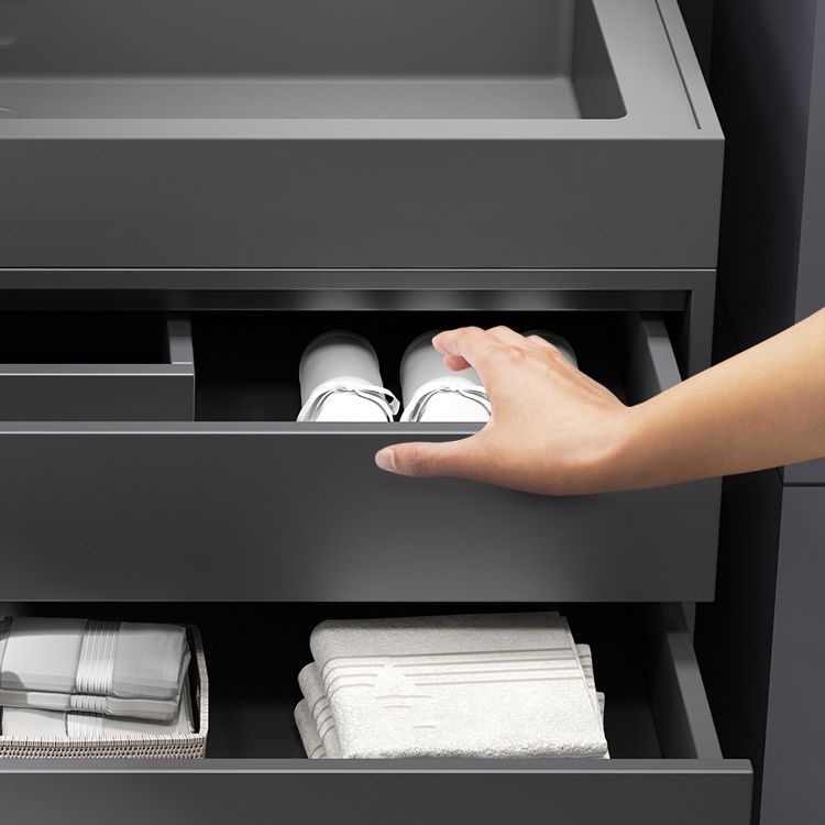 Bathroom Vanity Faucet Grey Wood Frame Mirror 2 Drawers Rectangular Single Sink Vanity Clearhalo 'Bathroom Remodel & Bathroom Fixtures' 'Bathroom Vanities' 'bathroom_vanities' 'Home Improvement' 'home_improvement' 'home_improvement_bathroom_vanities' 1200x1200_a6c2ee66-88be-4c4f-a0cc-55d61040c8cf