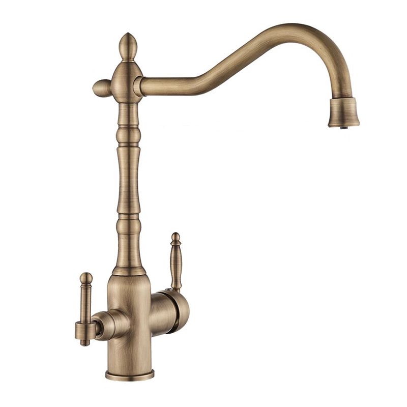 Traditional Bridge Kitchen Faucet 2-Handle Bridge Kitchen Faucet in Gold Clearhalo 'Home Improvement' 'home_improvement' 'home_improvement_kitchen_faucets' 'Kitchen Faucets' 'Kitchen Remodel & Kitchen Fixtures' 'Kitchen Sinks & Faucet Components' 'kitchen_faucets' 1200x1200_a6d7d5bf-a604-4b13-ae3a-f91333095011