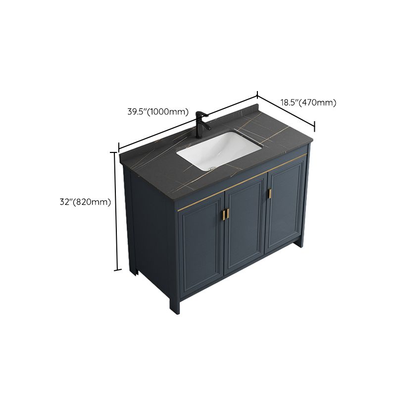 Blue Bathroom Vanity Metal Frame Single Sink Rectangle Mirror Bath Vanity with 2 Doors Clearhalo 'Bathroom Remodel & Bathroom Fixtures' 'Bathroom Vanities' 'bathroom_vanities' 'Home Improvement' 'home_improvement' 'home_improvement_bathroom_vanities' 1200x1200_a72f9a50-2834-43f6-9735-5ba2beada21f