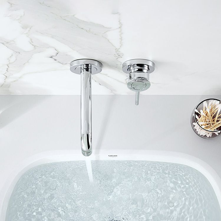 Wall Mounted Bathroom Faucet Single-handle Low Arc Chrome Faucet Clearhalo 'Bathroom Remodel & Bathroom Fixtures' 'Bathroom Sink Faucets' 'Bathroom Sinks & Faucet Components' 'bathroom_sink_faucets' 'Home Improvement' 'home_improvement' 'home_improvement_bathroom_sink_faucets' 1200x1200_a7509605-2502-41de-81c6-3760670014b0