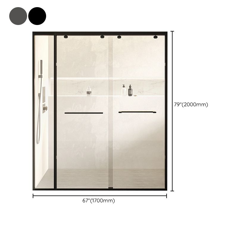 Double Sliding Shower Door Semi Frameless Shower Door with Stainless Steel Frame Clearhalo 'Bathroom Remodel & Bathroom Fixtures' 'Home Improvement' 'home_improvement' 'home_improvement_shower_tub_doors' 'Shower and Tub Doors' 'shower_tub_doors' 'Showers & Bathtubs' 1200x1200_a778c3ad-a226-4354-ac39-fa2b601b7fba