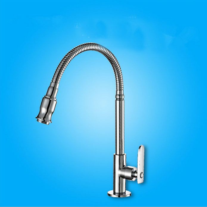 Modern 1-Hold Kitchen Faucet Single Handle Water Faucet in Chrome Clearhalo 'Home Improvement' 'home_improvement' 'home_improvement_kitchen_faucets' 'Kitchen Faucets' 'Kitchen Remodel & Kitchen Fixtures' 'Kitchen Sinks & Faucet Components' 'kitchen_faucets' 1200x1200_a7885462-aaf9-4982-a8e1-70ca524e81ce