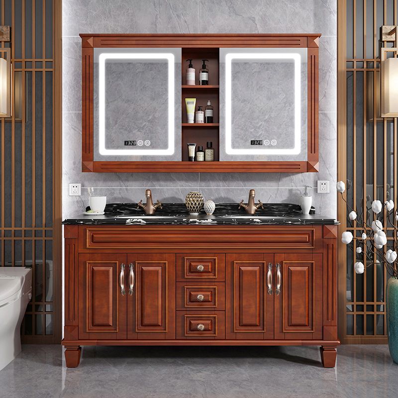 Traditional Wooden Sink Vanity Mirror Cabinet Vanity Cabinet with Storage Shelving Clearhalo 'Bathroom Remodel & Bathroom Fixtures' 'Bathroom Vanities' 'bathroom_vanities' 'Home Improvement' 'home_improvement' 'home_improvement_bathroom_vanities' 1200x1200_a79ff52c-0b76-442b-97c6-f8330790d2f0