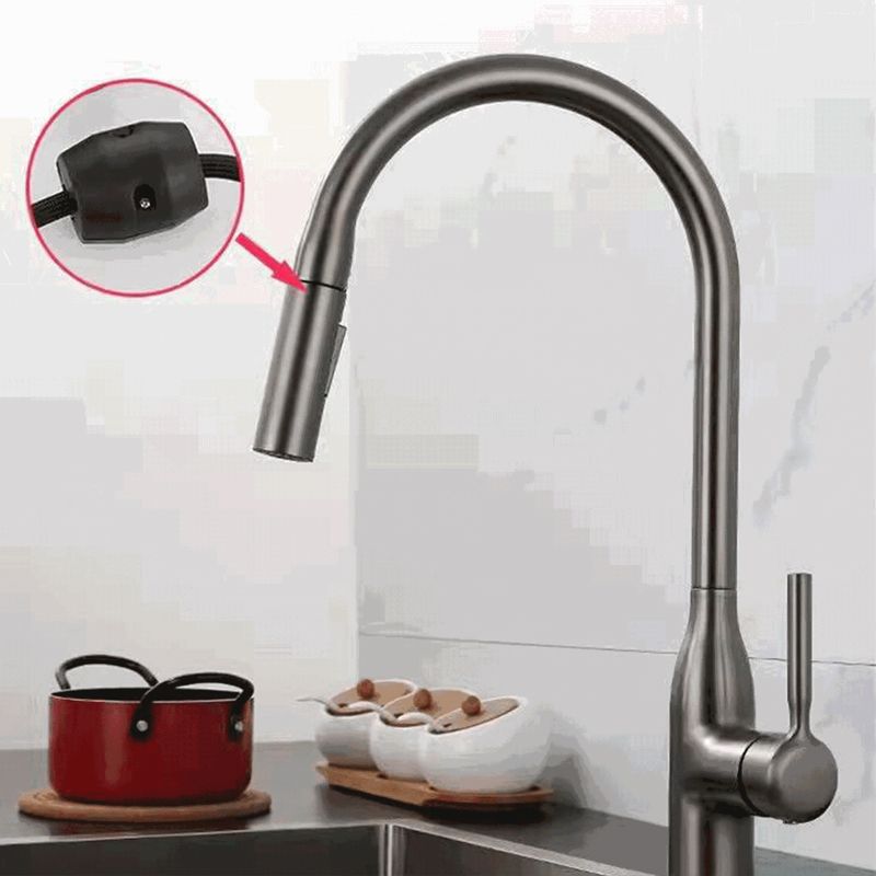 Contemporary Faucet Copper Single Handle High Arc Retractable Faucet for Kitchen Clearhalo 'Home Improvement' 'home_improvement' 'home_improvement_kitchen_faucets' 'Kitchen Faucets' 'Kitchen Remodel & Kitchen Fixtures' 'Kitchen Sinks & Faucet Components' 'kitchen_faucets' 1200x1200_a7a39582-6436-4120-84a4-808e5327044e