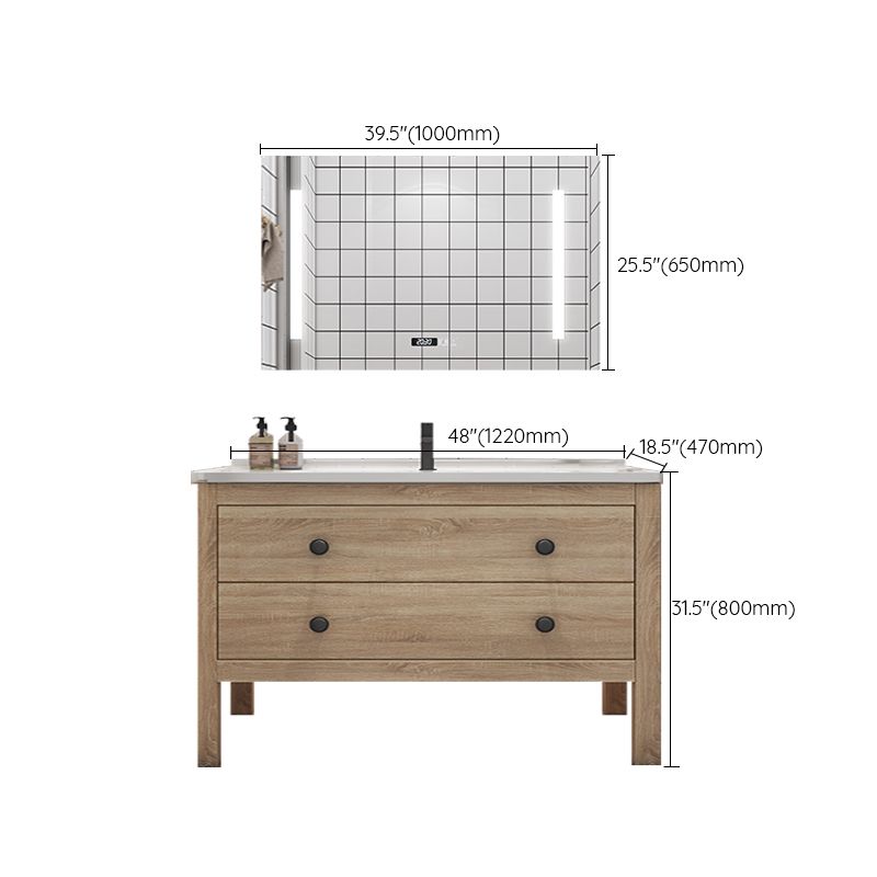 Wood Frame Vanity Mirror Freestanding Single Sink Scratch Resistant Vanity with Drawers Clearhalo 'Bathroom Remodel & Bathroom Fixtures' 'Bathroom Vanities' 'bathroom_vanities' 'Home Improvement' 'home_improvement' 'home_improvement_bathroom_vanities' 1200x1200_a7a8702f-fe57-4a33-b167-49d45a875d32