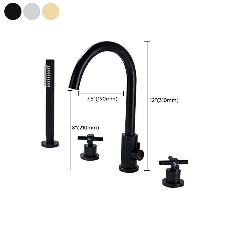 Modern Deck Mounted Tub Faucet Trim Metal Tub Faucet Trim with Hose Clearhalo 'Bathroom Remodel & Bathroom Fixtures' 'Bathtub Faucets' 'bathtub_faucets' 'Home Improvement' 'home_improvement' 'home_improvement_bathtub_faucets' 1200x1200_a7aaa3f2-f69c-4924-bb90-c0d7772326e1