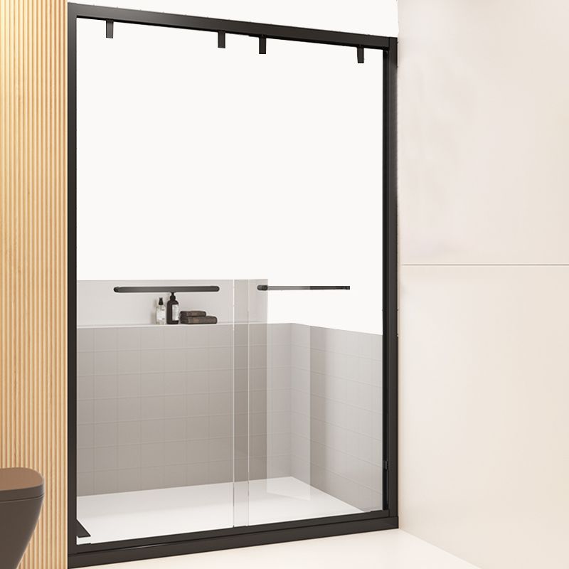 Narrow Edge Semi Frameless Shower Door Tempered Glass Double Sliding Shower Door Clearhalo 'Bathroom Remodel & Bathroom Fixtures' 'Home Improvement' 'home_improvement' 'home_improvement_shower_tub_doors' 'Shower and Tub Doors' 'shower_tub_doors' 'Showers & Bathtubs' 1200x1200_a7b53f23-cf33-4bb6-ba94-ce4919274a3a