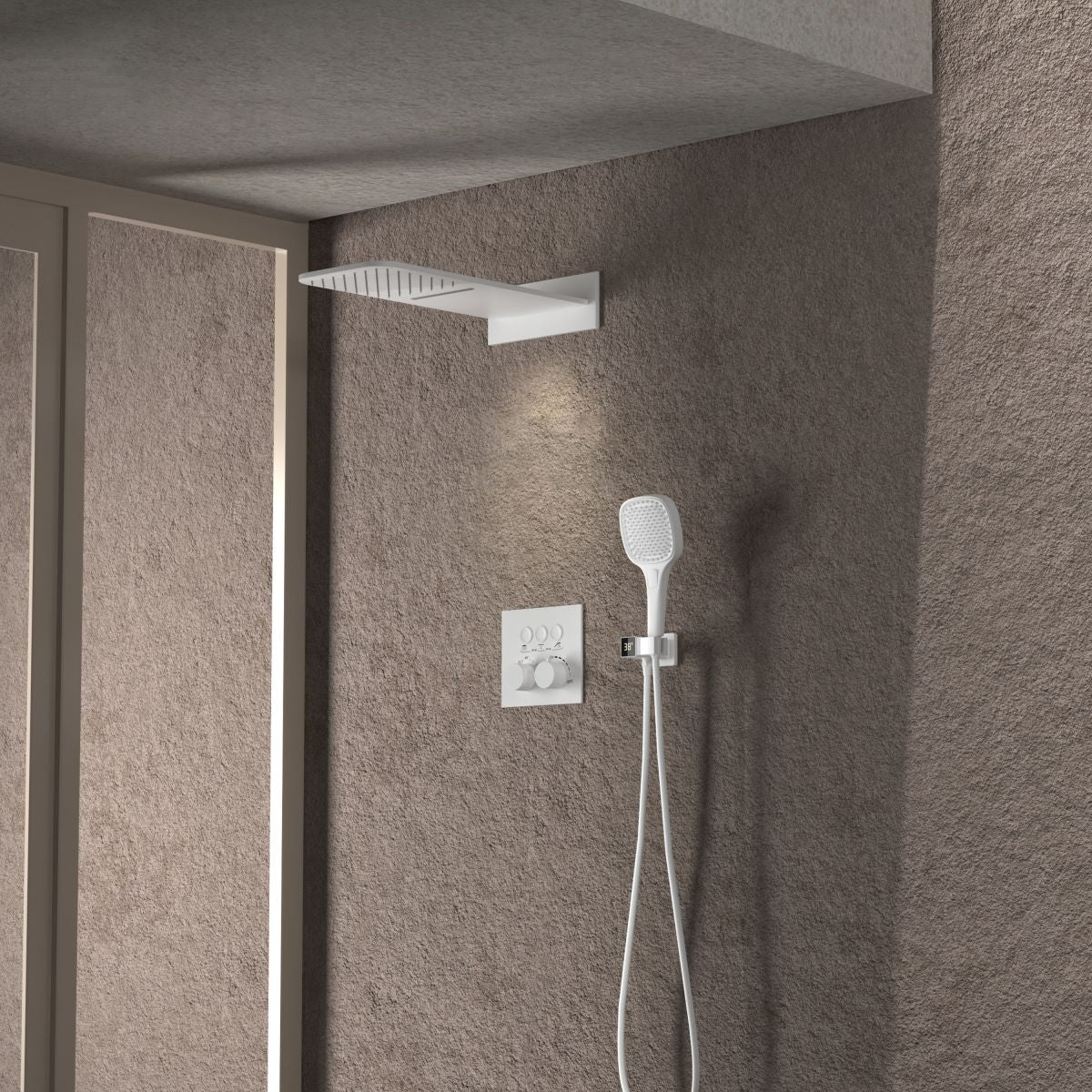 Modern Shower Trim Brass Wall Mounted Temperature Control Shower Combo Clearhalo 'Bathroom Remodel & Bathroom Fixtures' 'Home Improvement' 'home_improvement' 'home_improvement_shower_faucets' 'Shower Faucets & Systems' 'shower_faucets' 'Showers & Bathtubs Plumbing' 'Showers & Bathtubs' 1200x1200_a7ecfb98-8e59-48e5-9a62-9640d669d93d