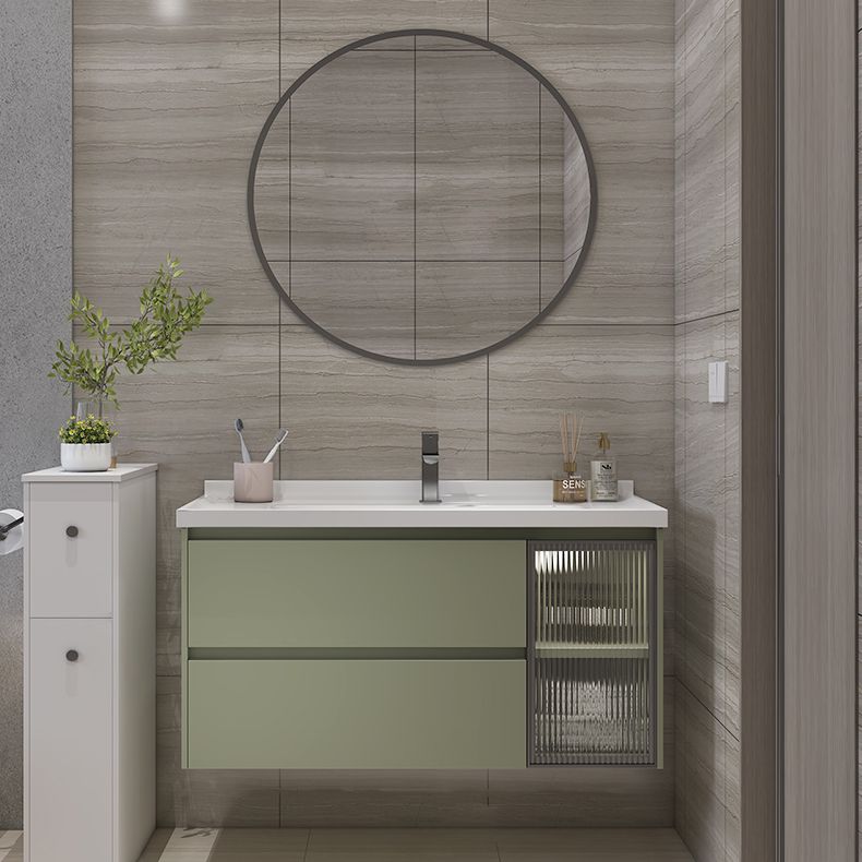 Waterproof Vanity Green Wood Frame Single Sink Drawers Mirror Wall-Mounted Vanity Clearhalo 'Bathroom Remodel & Bathroom Fixtures' 'Bathroom Vanities' 'bathroom_vanities' 'Home Improvement' 'home_improvement' 'home_improvement_bathroom_vanities' 1200x1200_a7efe049-ffa8-475e-98e5-79f7bed7267c