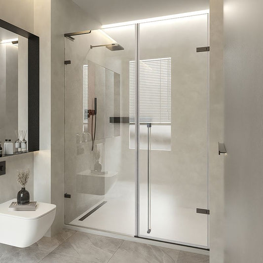 Transparent Glass Shower Door Simple One-line Hinged Shower Bath Door Clearhalo 'Bathroom Remodel & Bathroom Fixtures' 'Home Improvement' 'home_improvement' 'home_improvement_shower_tub_doors' 'Shower and Tub Doors' 'shower_tub_doors' 'Showers & Bathtubs' 1200x1200_a8181069-0555-418f-b2bc-ac1b5bf7037f