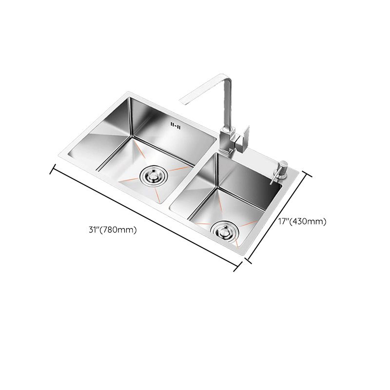 Contemporary Style Kitchen Sink Stainless Steel 2 Holes Drop-In Kitchen Double Sink Clearhalo 'Home Improvement' 'home_improvement' 'home_improvement_kitchen_sinks' 'Kitchen Remodel & Kitchen Fixtures' 'Kitchen Sinks & Faucet Components' 'Kitchen Sinks' 'kitchen_sinks' 1200x1200_a84afbf4-a9d8-41b7-9eb1-b6940266b702