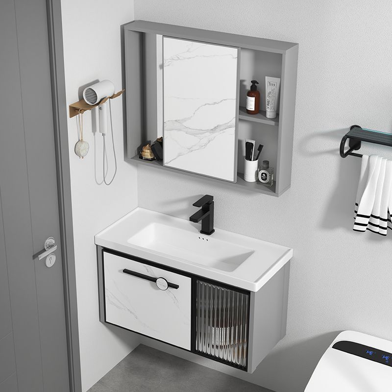 Single Sink Ceramic Bathroom Vanity Modern Gray Rectangular Sink Vanity Clearhalo 'Bathroom Remodel & Bathroom Fixtures' 'Bathroom Vanities' 'bathroom_vanities' 'Home Improvement' 'home_improvement' 'home_improvement_bathroom_vanities' 1200x1200_a86008a7-388c-4cfa-be44-fbeb19c84c46