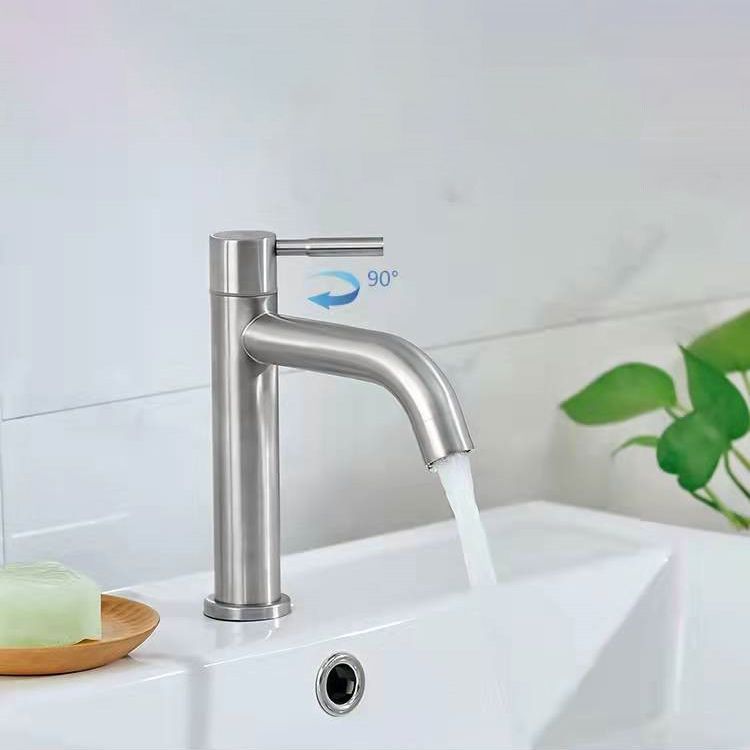 Stainless Steel Bathroom Faucet Chrome Lever Handle Sink Faucet with 1 Hole Clearhalo 'Bathroom Remodel & Bathroom Fixtures' 'Bathroom Sink Faucets' 'Bathroom Sinks & Faucet Components' 'bathroom_sink_faucets' 'Home Improvement' 'home_improvement' 'home_improvement_bathroom_sink_faucets' 1200x1200_a878491d-891b-4594-9398-d2cd804d3b86