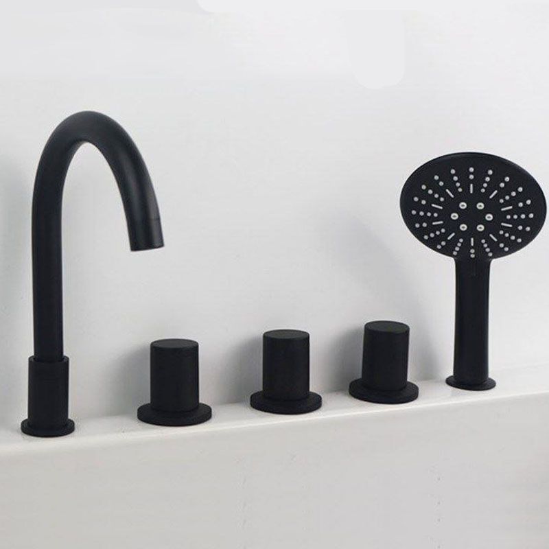 Modern Brass Tub Faucet in Black with 3 Handles Deck Mount Bathroom Faucet Clearhalo 'Bathroom Remodel & Bathroom Fixtures' 'Bathtub Faucets' 'bathtub_faucets' 'Home Improvement' 'home_improvement' 'home_improvement_bathtub_faucets' 1200x1200_a8ca05c3-9b01-4bd1-be8e-2492ee224048