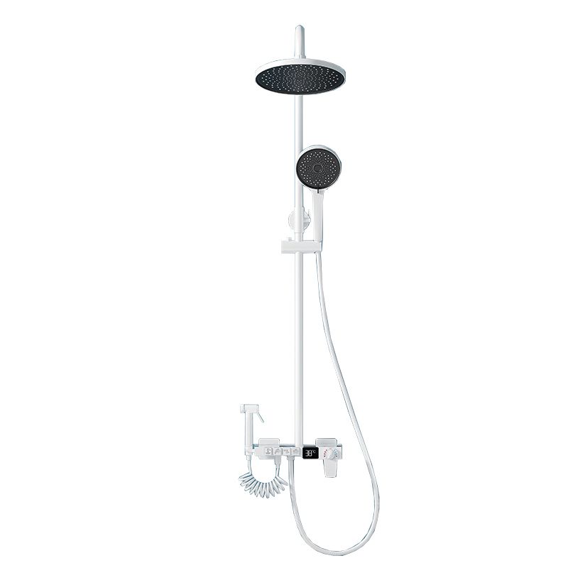 White Round Metal Shower Faucet Valve Included Shower Head Shower on Wall Clearhalo 'Bathroom Remodel & Bathroom Fixtures' 'Home Improvement' 'home_improvement' 'home_improvement_shower_faucets' 'Shower Faucets & Systems' 'shower_faucets' 'Showers & Bathtubs Plumbing' 'Showers & Bathtubs' 1200x1200_a8f0f8b6-79b7-4b9b-9ed2-a122584785c4