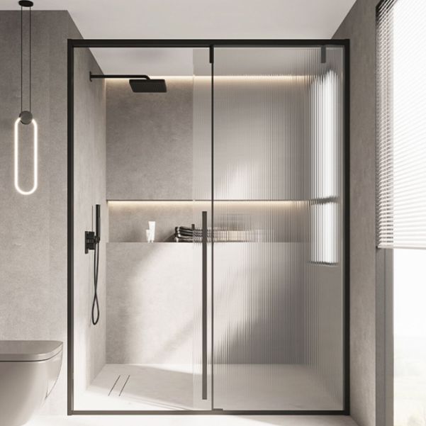 Semi Frameless Stainless Steel Frame Single Sliding Glass Shower Door Clearhalo 'Bathroom Remodel & Bathroom Fixtures' 'Home Improvement' 'home_improvement' 'home_improvement_shower_tub_doors' 'Shower and Tub Doors' 'shower_tub_doors' 'Showers & Bathtubs' 1200x1200_a8f86d8b-ed4b-44c4-940e-f6d1098502b0