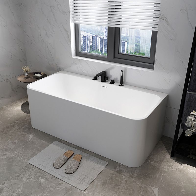 White Stone Rectangular Bath Tub Soaking Stand Alone Tub with Drain and Overflow Trim Clearhalo 'Bathroom Remodel & Bathroom Fixtures' 'Bathtubs' 'Home Improvement' 'home_improvement' 'home_improvement_bathtubs' 'Showers & Bathtubs' 1200x1200_a9028df9-2289-4e87-acb0-13e59a8e2ec5