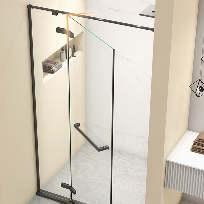 Hinged Stainless Steel Semi Frameless Shower Screen Black Narrow Edge Shower Door Clearhalo 'Bathroom Remodel & Bathroom Fixtures' 'Home Improvement' 'home_improvement' 'home_improvement_shower_tub_doors' 'Shower and Tub Doors' 'shower_tub_doors' 'Showers & Bathtubs' 1200x1200_a943f1e4-093a-458a-8f77-77c1e14726c6