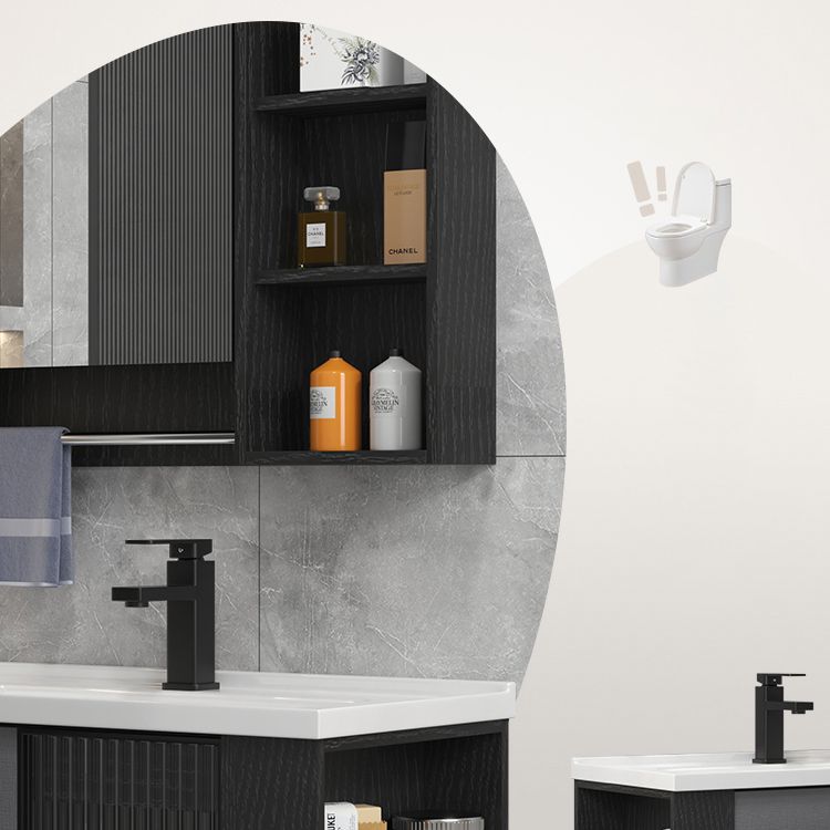 Modern Wall Mount Bathroom Vanity Black Glass Single-Sink Rectangular Vanity Sink Clearhalo 'Bathroom Remodel & Bathroom Fixtures' 'Bathroom Vanities' 'bathroom_vanities' 'Home Improvement' 'home_improvement' 'home_improvement_bathroom_vanities' 1200x1200_a94de809-5243-4d1d-9d86-2142c11fc043
