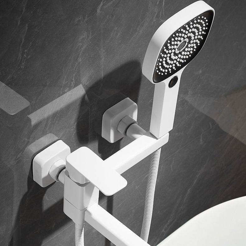 White Bath Faucet Trim Single Lever Handle Swivel Spout Wall-Mounted Handshower Tub Filler Clearhalo 'Bathroom Remodel & Bathroom Fixtures' 'Bathtub Faucets' 'bathtub_faucets' 'Home Improvement' 'home_improvement' 'home_improvement_bathtub_faucets' 1200x1200_a96004b0-86ed-4f70-898b-11bba092734e