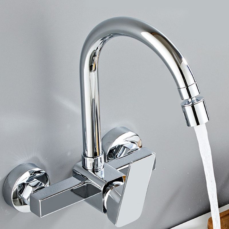 Modern Wall Mounted Single Handle Kitchen Faucet Metal Faucet in Chrome Clearhalo 'Home Improvement' 'home_improvement' 'home_improvement_kitchen_faucets' 'Kitchen Faucets' 'Kitchen Remodel & Kitchen Fixtures' 'Kitchen Sinks & Faucet Components' 'kitchen_faucets' 1200x1200_a970ba86-6868-4c74-b4f9-d246cb94c395